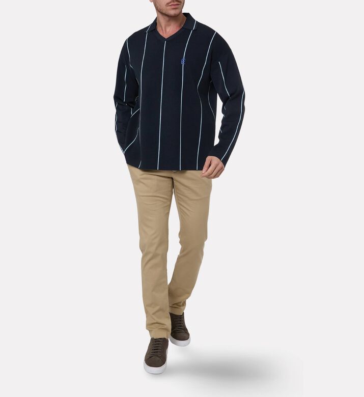 Etudes Embroidered Logo Pinstripe Knit Polo Shirt, Model View