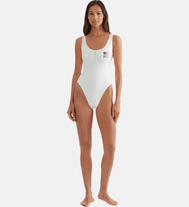 لباس سباحة قطعة واحدة بياقة عميقة وسحاب