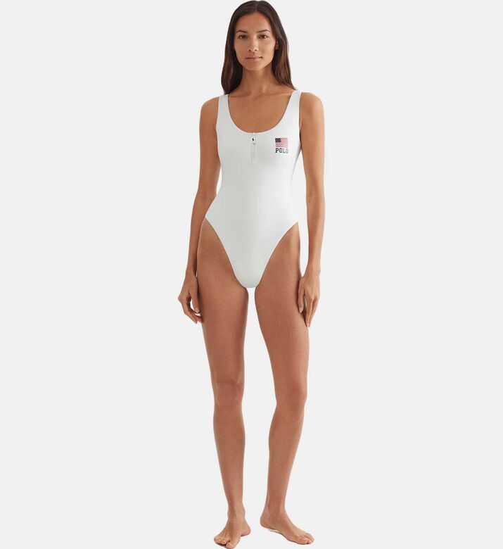 لباس سباحة قطعة واحدة بياقة عميقة وسحاب لباس سباحة قطعة واحدة بياقة عميقة وسحاب