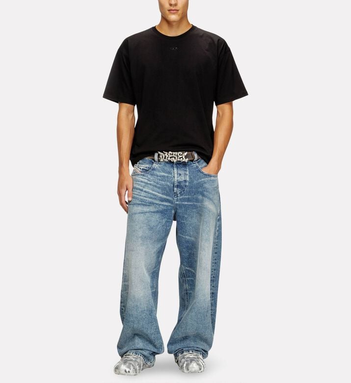 Diesel Rubberized Logo Cotton Crewneck T-shirt, Model View