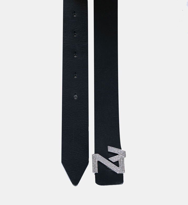 Label Initial Gemstone Leather Belt