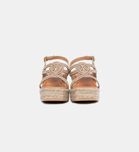 صندل رياض بكعب ويدج جلد رافيا