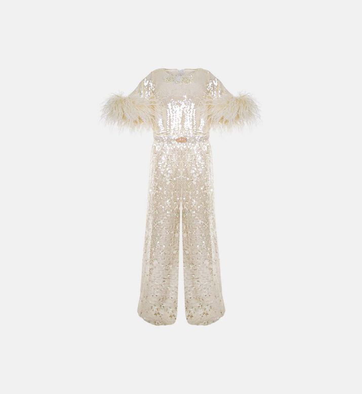 Sequined Ostrish Feathers Jumpsuit