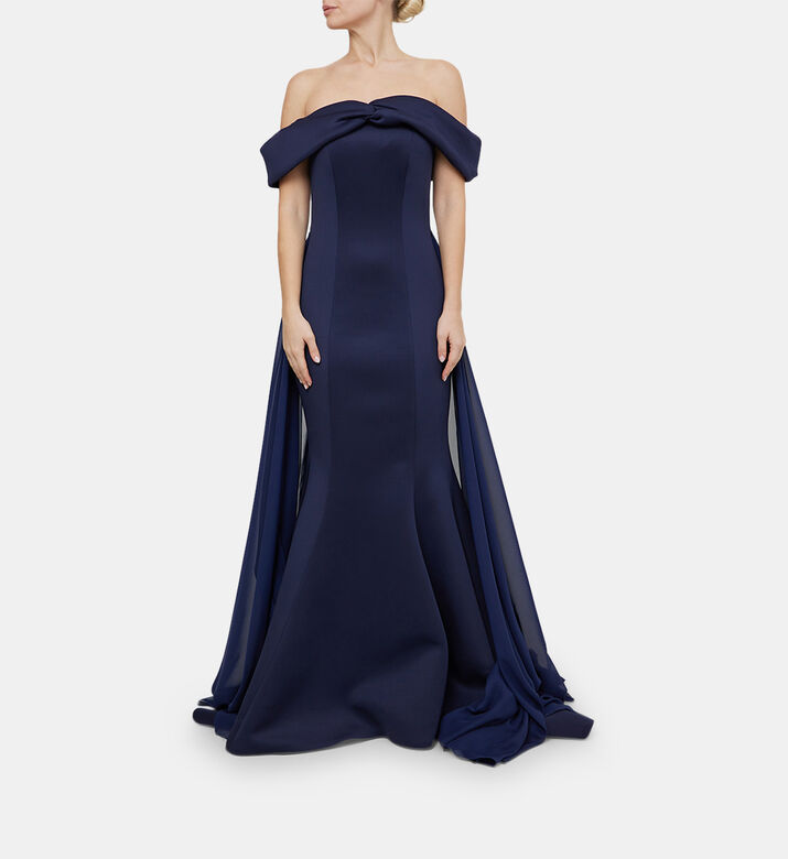 Neoprene Twisted Off-shoulder Dress