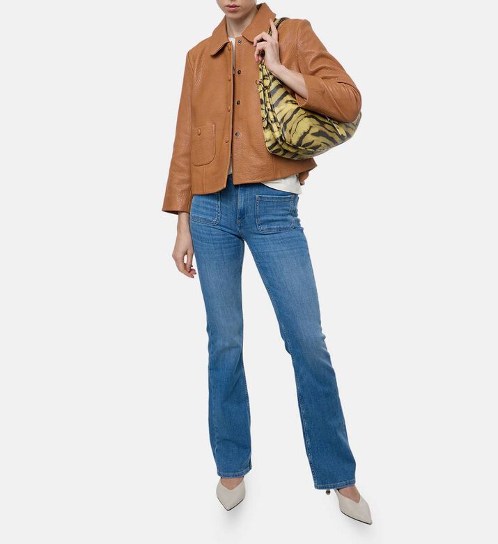 Ba and Sh Leather Peter Pan Neck Long-sleeve Jacket, Model View Ba and Sh Leather Peter Pan Neck Long-sleeve Jacket, Model View