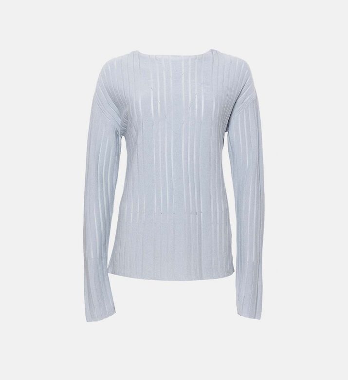 بلوزة طويلة الأكمام محبوكة بياقة دائرية