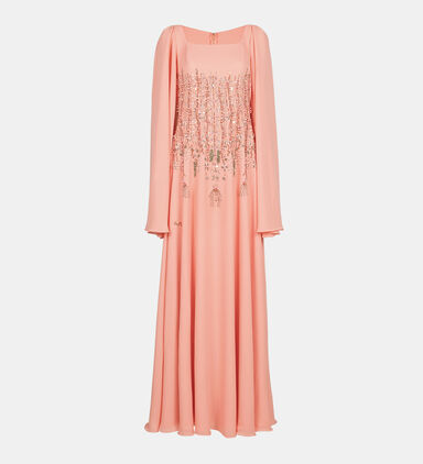 Rhinestones-embellished Square Neck Maxi Gown