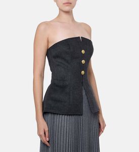 Blue For Burgundy Statement Buttons Split Peplum Vest, Model View