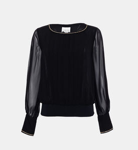 بلوزة شيفون بزينة ذهبية