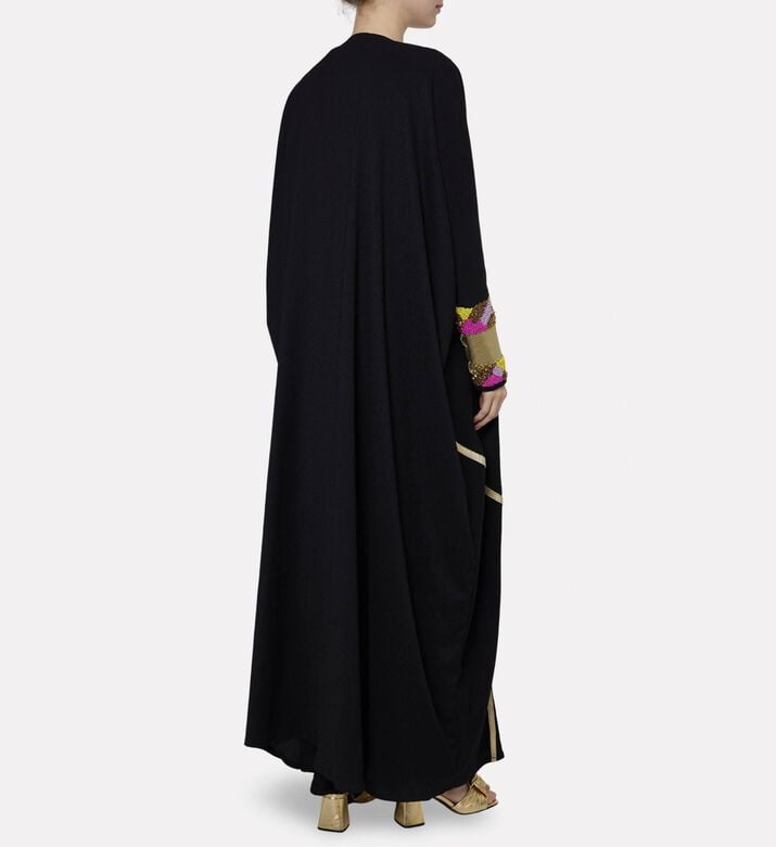 Dalia Al Azem Diagonal Gold-taping Geometric Beading Abaya, Model View