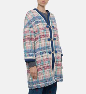 Edward Achour Paris Plaid Tweed Longline Coat, Model View