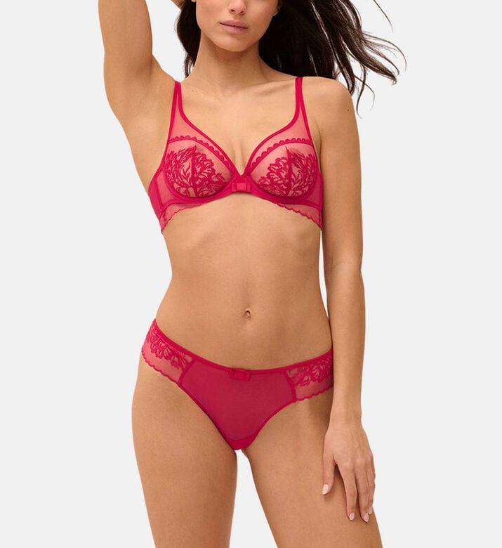 Floral Embroidered Elasticated Waistband Low-rise Tanga