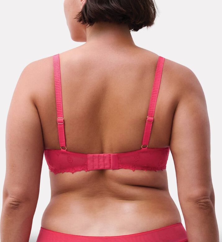 Chantelle Plunge Floral Embroidered Bra, Red, 90, D, Model View