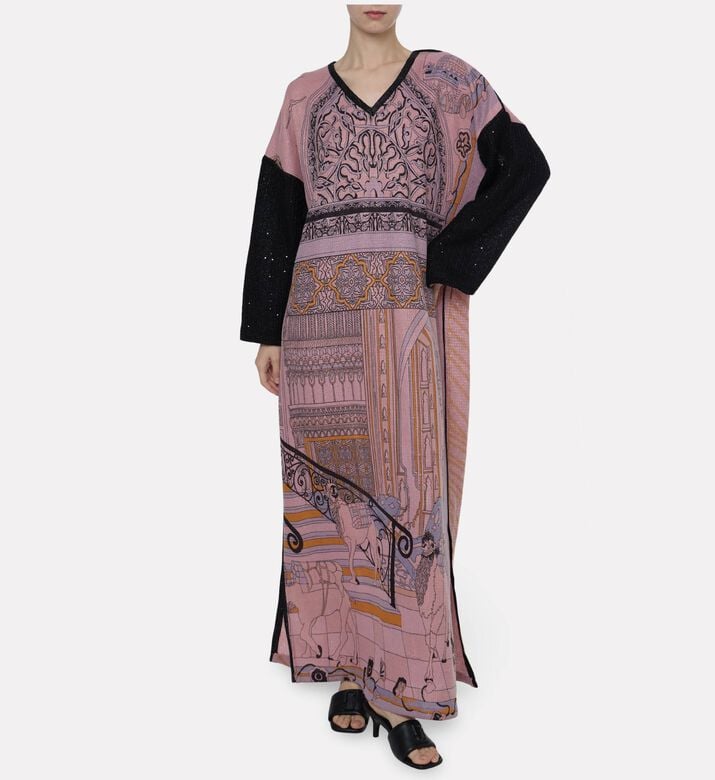 Dalia Al Azem Contrasting Sleeves Geometric Pattern Dress, Model View