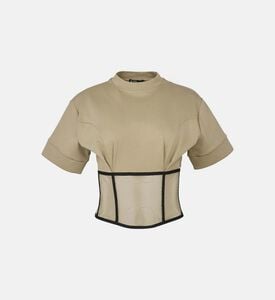 تيشيرت كورسيه شبكي بطيات عند الصدر