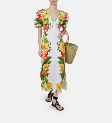 Floral-print Straight-cut Midi Skirt