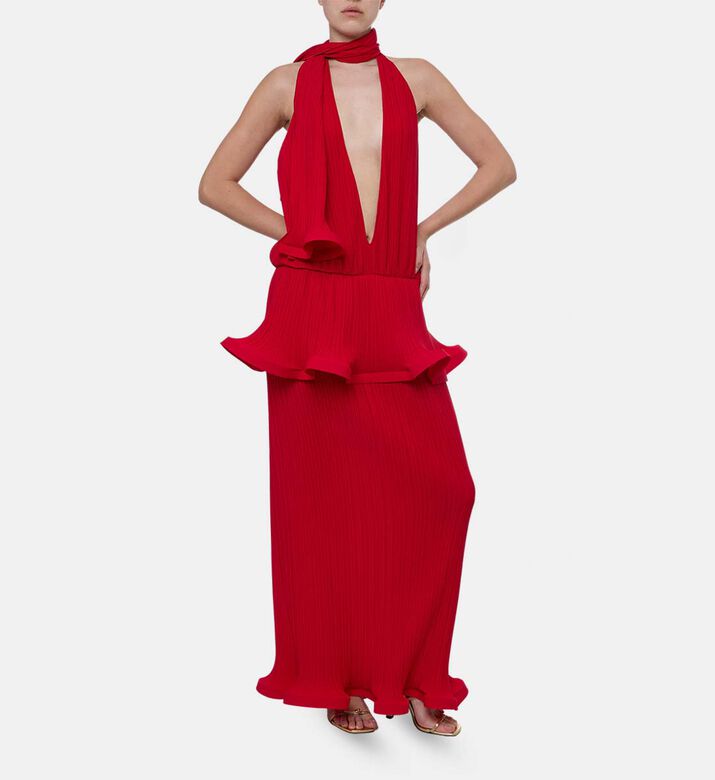 Rowen Rose All-over Micro-pleated Maxi Dress, Model View