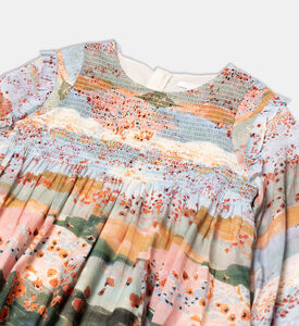 فستان مزين بتفاصيل مكشكشة بطبعة غرافيك