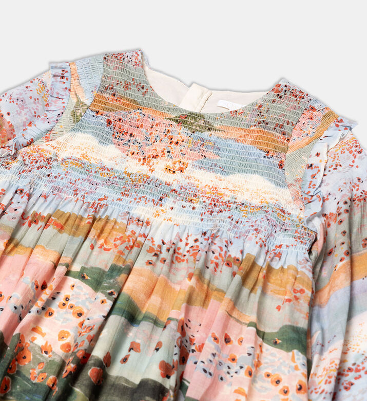 فستان مزين بتفاصيل مكشكشة بطبعة غرافيك