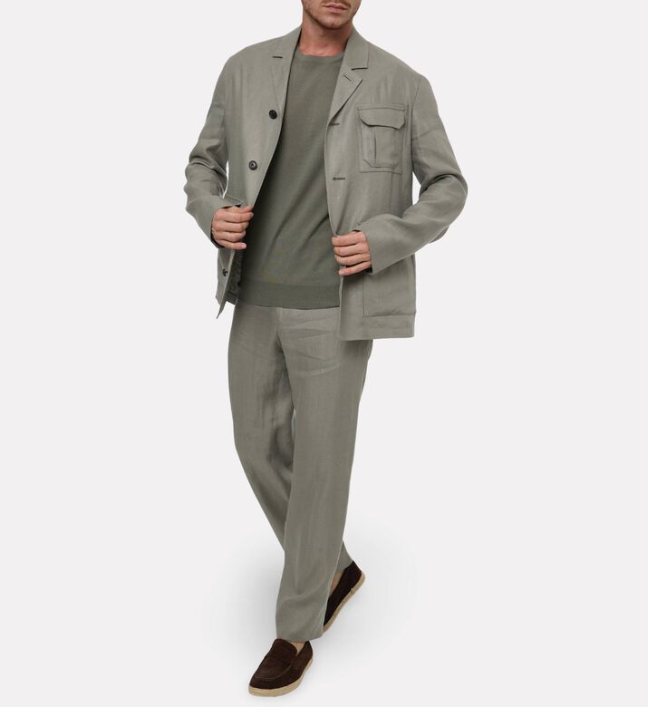 Corneliani Tailored Flax Trousers, Green, 54, Model View