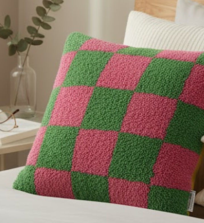 Kersten Checkered Square-shape Cotton Cushion, Packshot View Kersten Checkered Square-shape Cotton Cushion, Packshot View