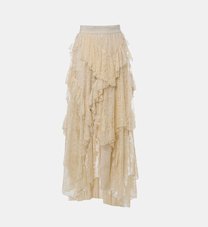 Ruffle Front Slit Flared Skirt