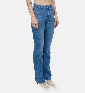 Ba and Sh Patch Pockets Flared Denim Pants, Model View