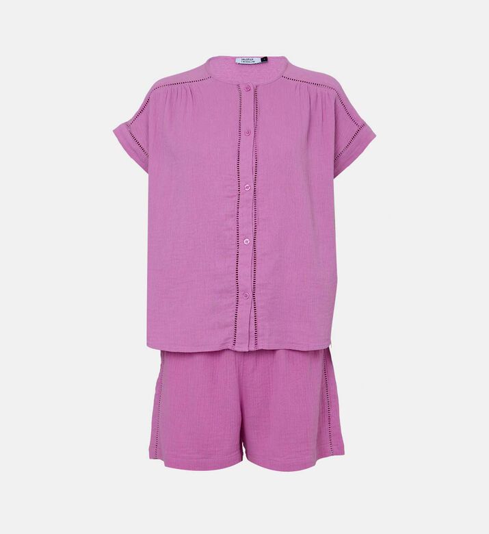 Cotton Button-down Shorts Set