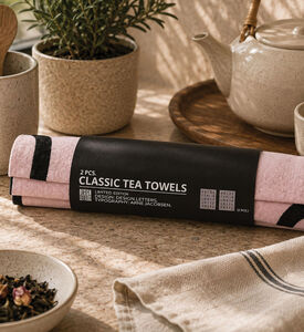 Design Letters Classic Organic Cotton Tea Towel, Pink, Letters, Packshot View