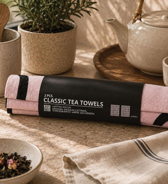 Design Letters Classic Organic Cotton Tea Towel, Pink, Letters, Packshot View