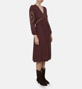 Ba and Sh Tanny Geometric Embroidery Long-sleeve Midi Dress, Model View
