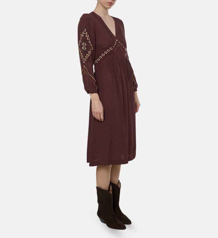 Ba and Sh Tanny Geometric Embroidery Long-sleeve Midi Dress, Model View Ba and Sh Tanny Geometric Embroidery Long-sleeve Midi Dress, Model View