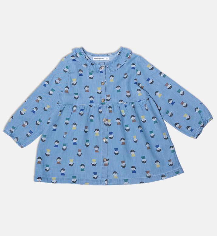 Bobo Choses All-over Doll-print Ruffled Collar Elasticated Cuffs A-line Dress, Packshot View