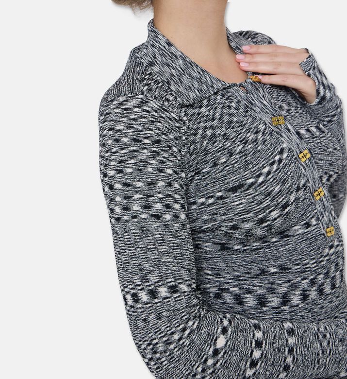 Ganni Knit Stripe-print Long-sleeve Polo Shirt, Model View