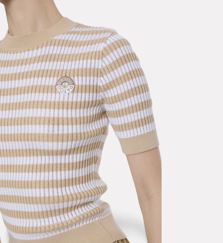 Patou Ribbed Knit Striped Top, Model View