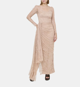 فستان ساتان بكشكشة تول مزين بأزهار