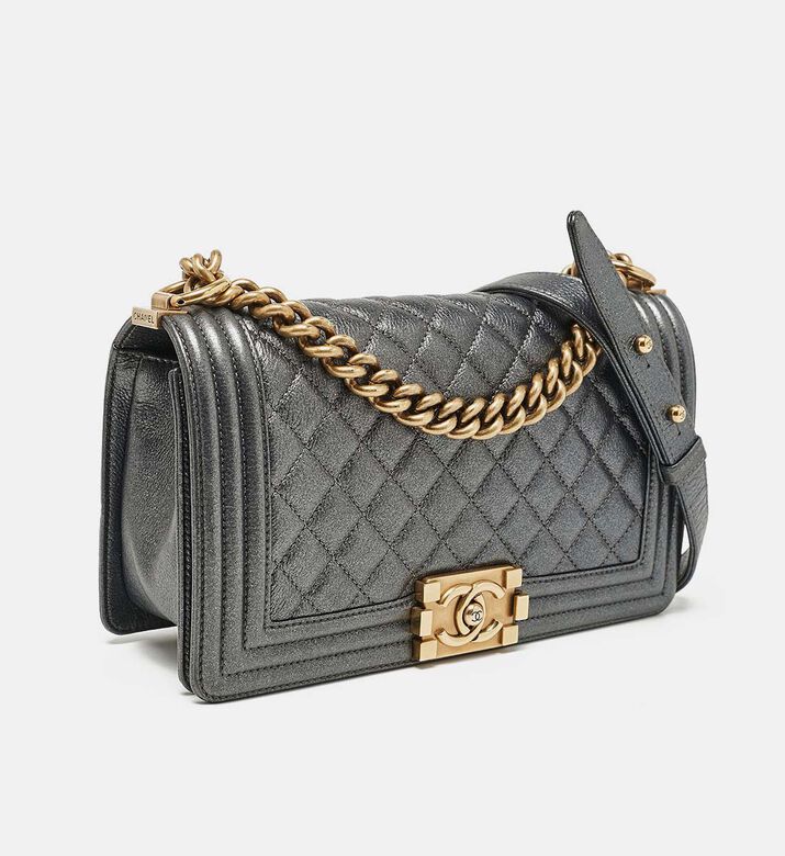 Chanel Metallic Quilted Leather Medium Boy Flap Bag Preowned