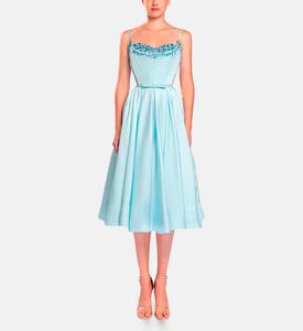 Michael Cinco Hand Beaded-embroidery Corset Midi Dress, Blue, Xl, Model View