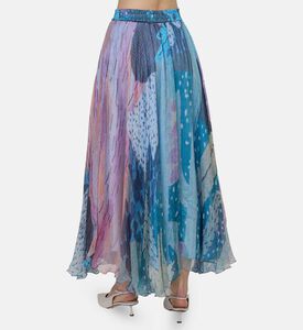 تنورة طويلة مطوية بطبعة تجريدية متعددة الألوان