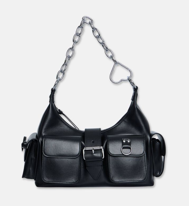 The Kooples Amelia Leather Silver-tone Chain Strap Hobo Bag, Packshot View