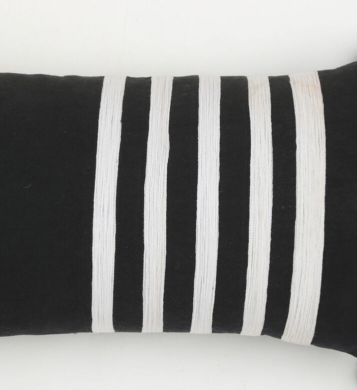 Home Deco and More Wilson Pompoms Trim Cushion, Black, 30x50x30-cm, Packshot View