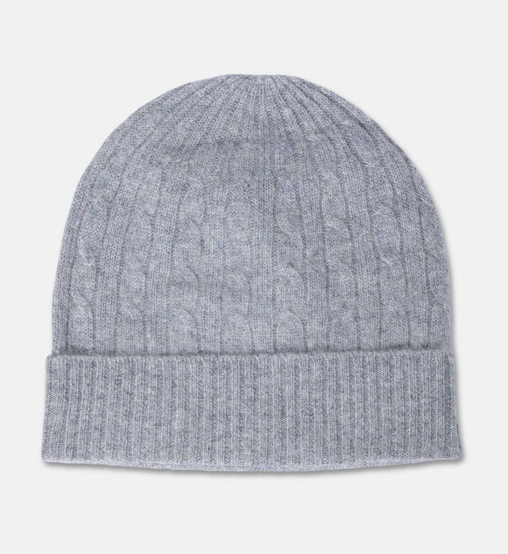 Galeries Lafayette Cable-knit Turn-up Beanie Hat, Light-grey, Fs, Packshot View