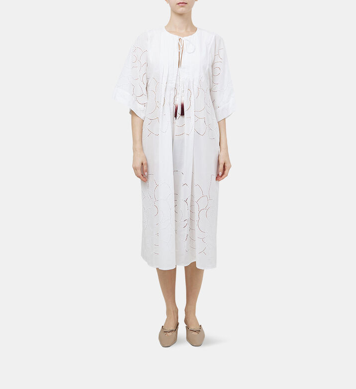 A Jour Floral-embroidery Kaftan Dress