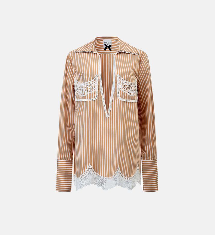 قميص مخطط بتفاصيل دانتيل