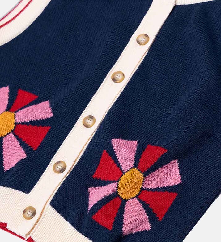 Bobo Choses Floral Ribbed Edges Button Closure Knit Vest, Packshot View Bobo Choses Floral Ribbed Edges Button Closure Knit Vest, Packshot View