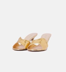 حذاء مفتوح من الخلف بكعب قصير معدني