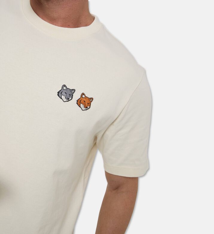 Maison Kitsune Double-motif Embroidery Regular T-shirt, Light-beige, S, Model View