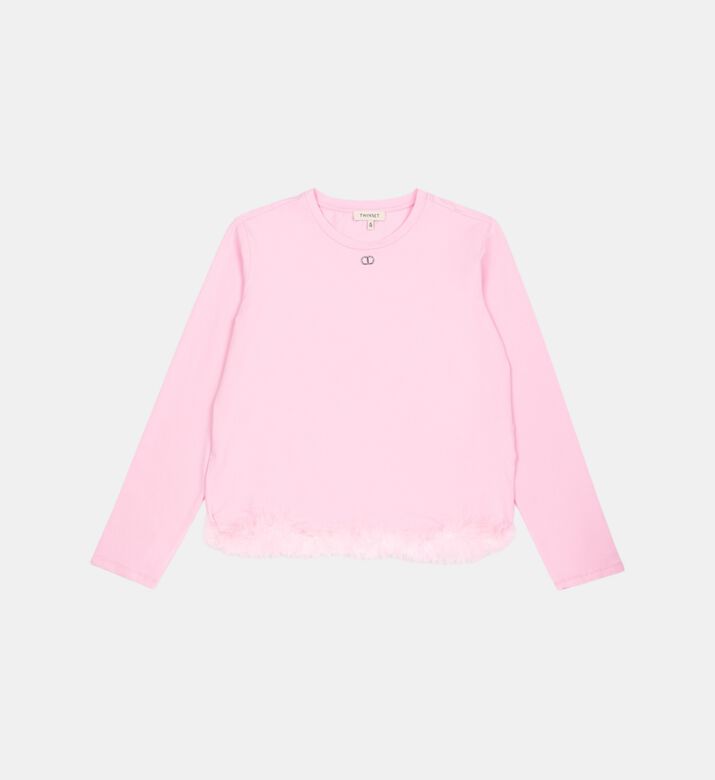 تي شيرت قطني مزين بالريش