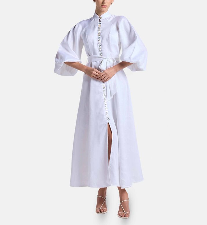 Carter and White Classic Button Down Flared Dress, White, M, Model View