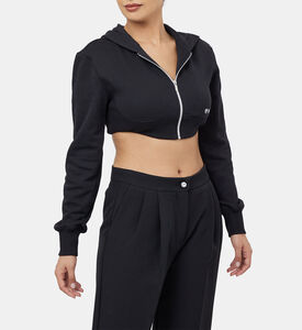 سويت شيرت قصير بغطاء رأس وسحّاب